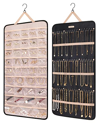 BAGSMART Hanging Jewelry Organizer Necklace/Earring/Ring 2-Sided XL Black - color: Black, size: X-Large