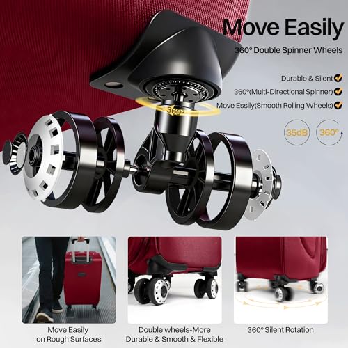 2-Piece Set Luggage,Softside Luggage Sets,Expandable 15% - color: Burgundy-Grey, size: 2-Piece Set (20"/28'')