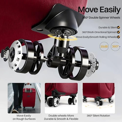 2-Piece Set Luggage,Softside Luggage Sets,Expandable 15% - color: Burgundy-Grey, size: 2-Piece Set (20"/28'')