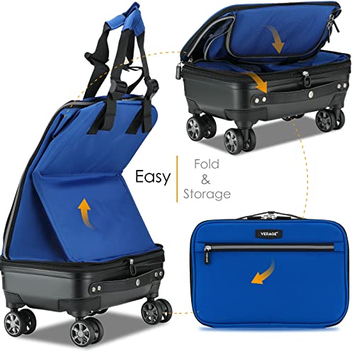 Verage Expandable Foldable Luggage Bag Collapsible Suitcases Rolling Travel Duffel Bag Lightweight Larger Suit Case with Detachable Spinner Wheels(Blue,24 Inch Expands into 28 Inch)