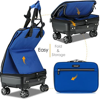 Verage Expandable Foldable Luggage Bag Collapsible Suitcases Rolling Travel Duffel Bag Lightweight Larger Suit Case with Detachable Spinner Wheels(Blue,24 Inch Expands into 28 Inch)