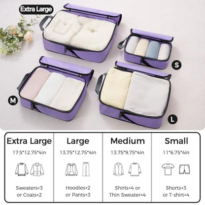 BAGAIL 4 Set/6 Set/8 Set Compression Packing Cubes Travel Accessories Expandable Packing Organizers(Lavender ClothPattern 4 Set) - color: 4-Lavender, style: Cloth Pattern