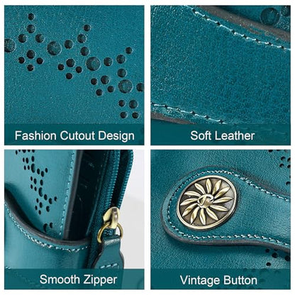 Tipmile Small Wallet for Women Bifold RFID Blocking Card Holder Leather Wallets with Zipper Coin Pocket - color: Peacock Blue