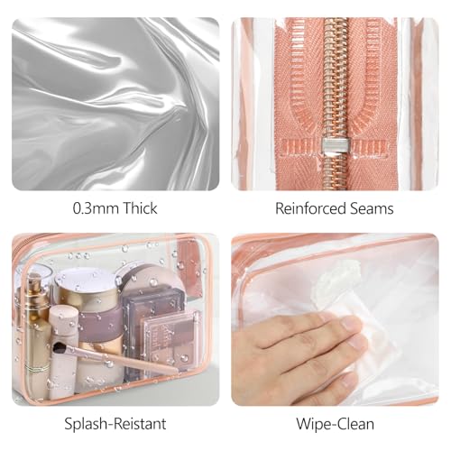 PACKISM TSA Approved Toiletry Bag - Clear Makeup Bag for Travel, Rose Pink - color: Active Rose Pink, size: Medium Set
