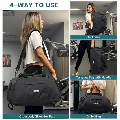 40L/70L 3-Way Duffle Bag Gym Sport Duffel Backpack Shoe Compartment - color: Black