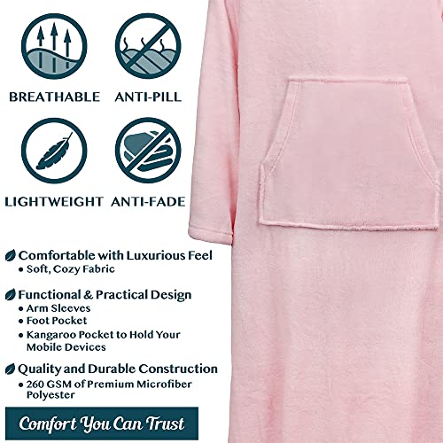 PAVILIA Fleece Blanket with Sleeves, Foot Pockets for Women Men, Light Pink - color: Light Pink, size: Fleece