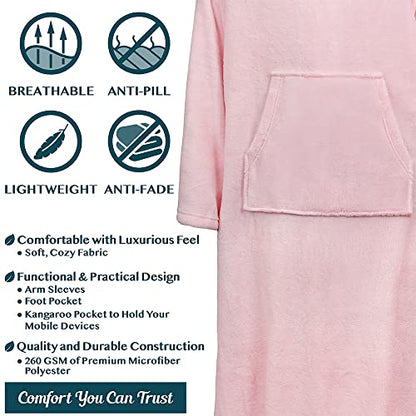PAVILIA Fleece Blanket with Sleeves, Foot Pockets for Women Men, Light Pink - color: Light Pink, size: Fleece