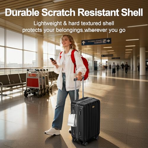 MGB 24 Inch Checked Hard Shell Suitcase, Scratch Resistant with TSA Lock - color: Black, size: 24 Inch - Checked