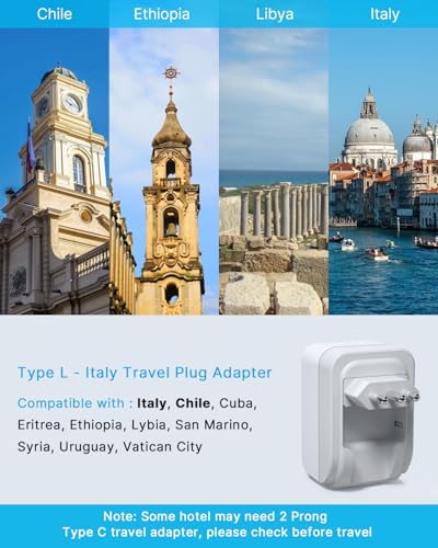 VINTAR Foldable Italy Travel Plug Adapter, Type L Plug Adapter, 1 Pack - style: Type L - Italy Chile