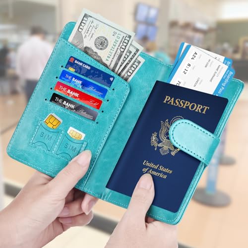 Passport Holder for Travel Essentials Wallet Cover Case Women Men Gift - color: D-Turquoise