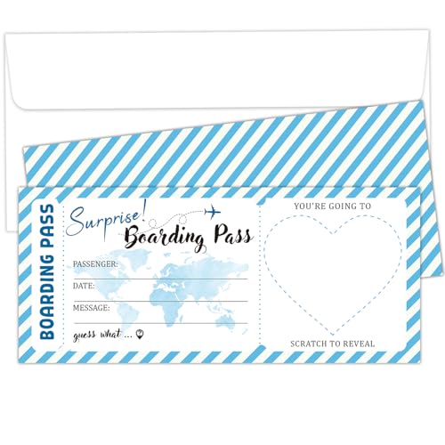 2 Set Blue Stripe Boarding Pass Ticket, Surprise Trip Reveal Plane Tickets Travel Ticket Gift, Diy Birthday Gift Tickets With Envelopes for Wedding, Events, Holiday, Birthday, Christmas-004-2 - style: 2 SET