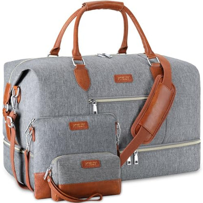 ITIEZY Weekender Bag for Women 21.5" Travel Duffel Large Carry On Bag 3PCS - color: 1-Grey