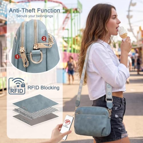 Crossbody Bag for Women Vegan Leather Handbag Purse Anti Theft RFID - color: Light Blue