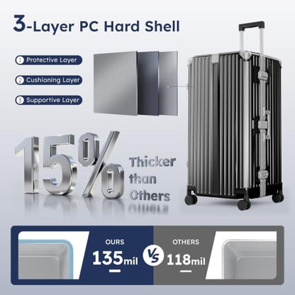 ALPHA CAMP Trunk Luggage 30 Inch with Aluminum Frame Zipperless Suitcase - color: Black, size: 30 Inch