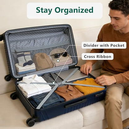 28 Inch Checked Luggage - Expandable Hardside Suitcases with 360° Spinner Wheels, TSA Lock, Airline-Approved Durable ABS Hardshell for Lightweight Travel & Business - color: Blue, size: 28 IN