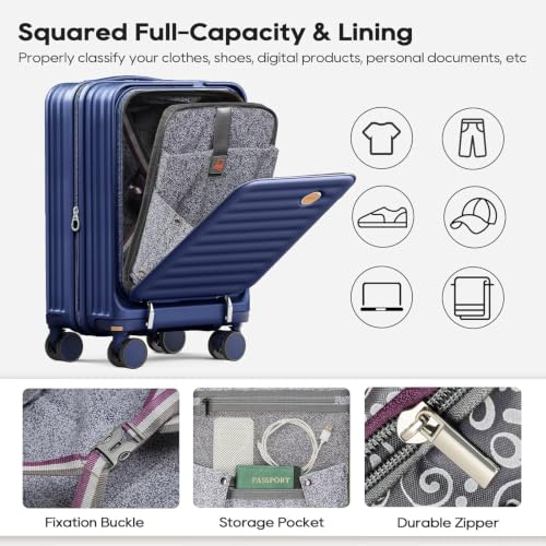 Joyway Expandable Carry On Luggage Sets with Front Pocket, Blue - color: Blue, size: 3 Piece Sets (20/DB/TB)