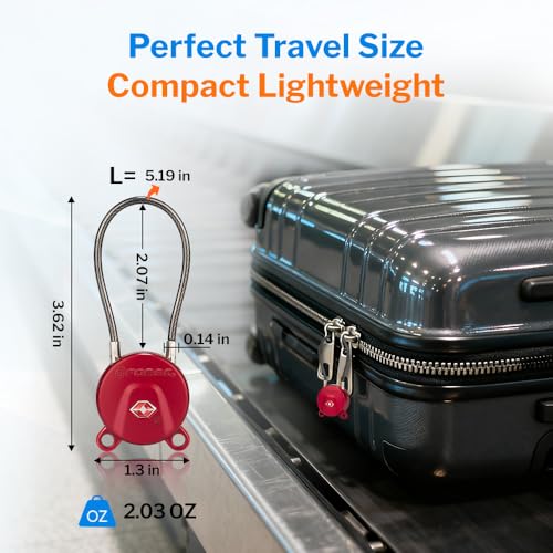 FORGE TSA Approved Key Luggage Locks, Keyed Alike, TSA006 Dimple Key Cable Locks. 2 Locks Red. - color: Red 2 Locks