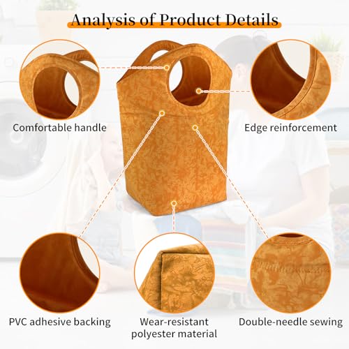 47L Laundry Hamper, Foldable Fabric Laundry Tote Basket - color: Earth Texture Orange, size: 17"L x 9.5"W x 18"H