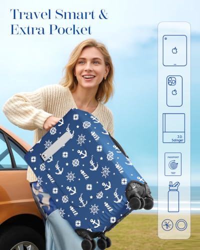 Slohif Stylish Luggage Cover with Storage Pocket 24-27 inch Blue Nautical - color: Blue Nautical, size: M-(24-27)Inch