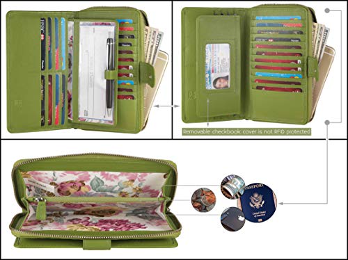 Big Fat RFID Blocking Leather Organizer Checkbook Wallets For Women - Clutch - color: Green