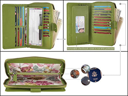 Big Fat RFID Blocking Leather Organizer Checkbook Wallets For Women - Clutch - color: Green
