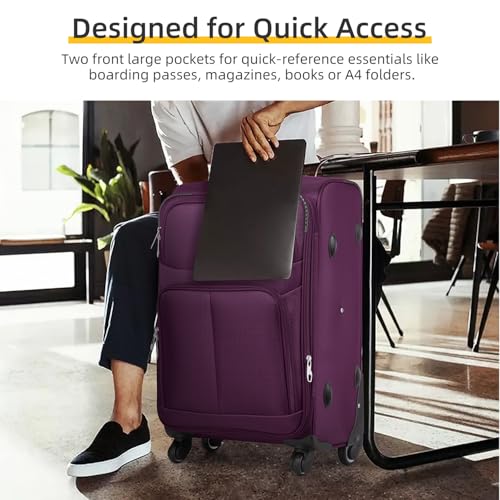 LARVENDER Luggage Sets 5 Piece Softside Expandable Suitcase Sets, Purple - color: Purple, size: 5 Piece Set