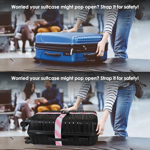 Adjustable Luggage Straps for Secure Travel,TSA Approved Heavy Duty Suitcase Belts with Quick-Release Buckle, Durable Travel Straps for Luggage Protection and Easy Identification 3 Pack (White Pink) - color: White Pink