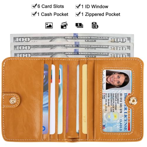 Itslife Women's Rfid Blocking Small Compact Bifold Leather Pocket Wallet Ladies Mini Purse with id Window (Waxed Brown) - color: 1 brown waxed