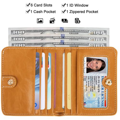Itslife Women's Rfid Blocking Small Compact Bifold Leather Pocket Wallet Ladies Mini Purse with id Window (Waxed Brown) - color: 1 brown waxed