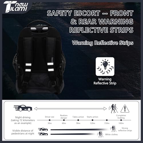NEW TILAMI 18-Inch Rolling Backpack 6-Wheel for Kids School Travel - color: Black