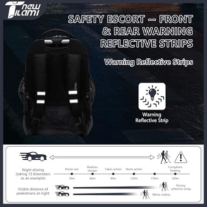 NEW TILAMI 18-Inch Rolling Backpack 6-Wheel for Kids School Travel - color: Black