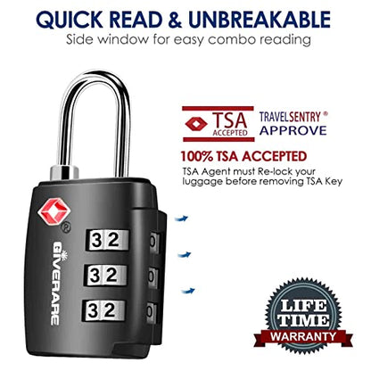 4 Pack TSA Approved Travel Luggage Locks, Combination Lock Alloy Body, Metal Keyless 3-Digit Padlocks, TSA Accepted Compatible Padlock for Gym Locker, Golf Bag Case, Backpack, Black-by GIVERARE - color: 4 Pack Black
