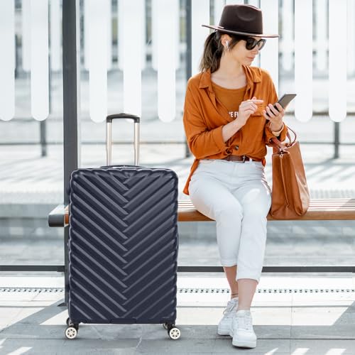 Kenneth Cole REACTION Madison Square Lightweight Hardside Chevron Expandable Spinner Luggage, Navy, 24-Inch Checked - color: Navy, size: 24-Inch Checked