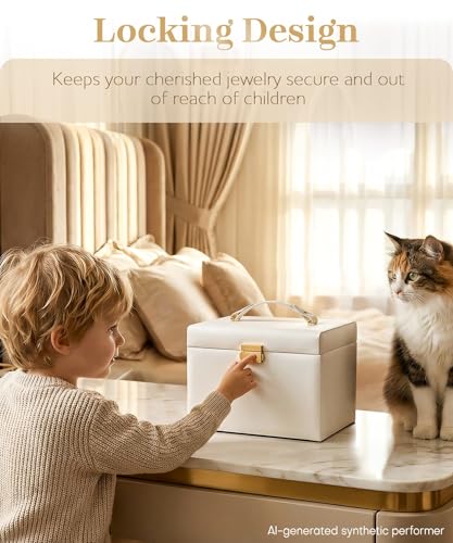 Homde Lockable Jewelry Box for Girl: 3-Layer Safe Organizer with Key - color: White