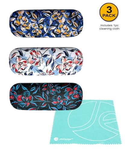 JAVOedge [4 PACK / 3 PACK], Printed Pattern Durable Hard Clamshell Eyeglass Case with Bonus Microfiber Cloth - color: Rose Flower, size: 3 PACK