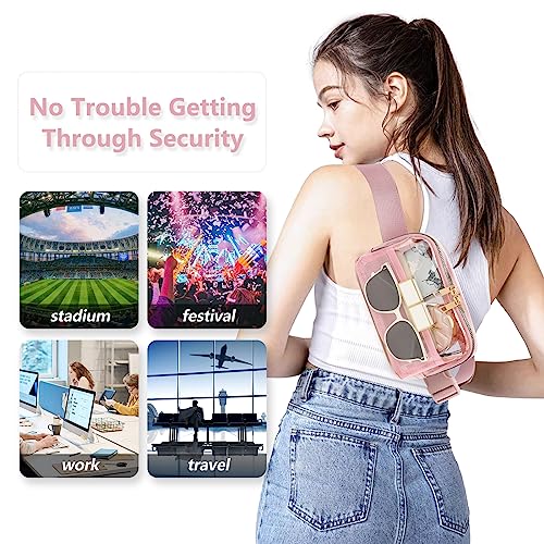 Clear Fanny Pack Stadium Approved Belt Bag, Clear Purse for Stadium Events - color: Pink