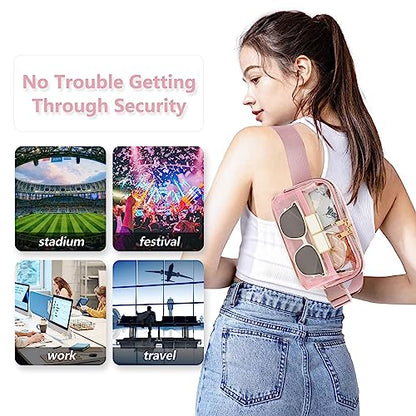 Clear Fanny Pack Stadium Approved Belt Bag, Clear Purse for Stadium Events - color: Pink
