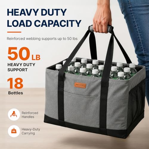 WONDAY Grey Foldable Utility Tote Bag, Reusable Grocery Bag - color: Grey