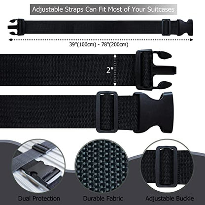 4 PCS Luggage Strap 78" x 2" Suitcase Belts Wide Adjustable Packing Straps Travel Accessories, Black - color: 4pcs Black