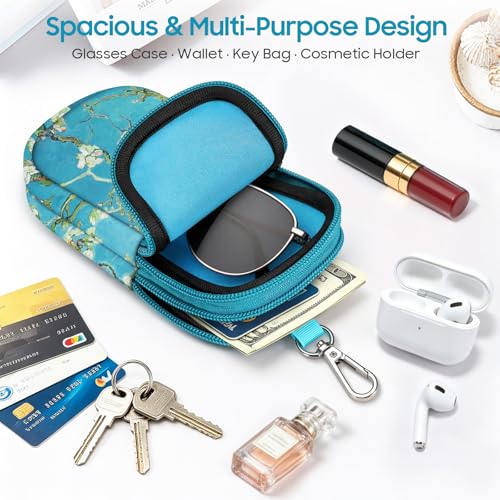 FINTIE Double Sunglasses Case, Soft Neoprene Eyeglasses Pouch with Clip - color: Blossom