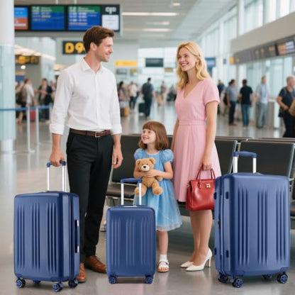 Kono 3 Piece Expandable Luggage Set with Spinner Wheels Hardshell, Navy - color: Navy, size: 3 Piece Set (20"/24"/28")