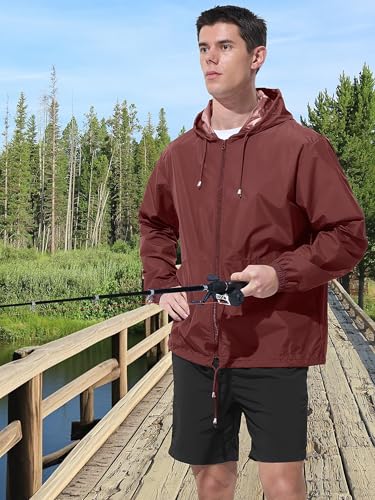 UIQUR Mens Rain Jacket Raincoat Waterproof Windbreaker - color: Red, size: XX-Large
