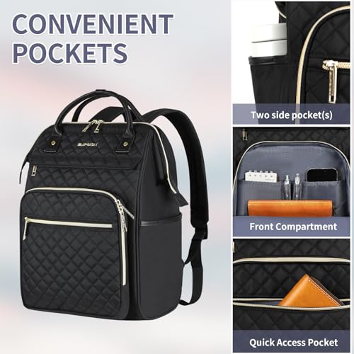 EMPSIGN 17 Inch Laptop Backpack for Women with Giant Tumbler Holder, Black - color: Quilted Black