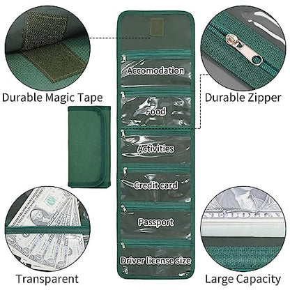Money Organizer,Money Bags with Zipper Budget Binder Holds Up to 100 bills - color: Green