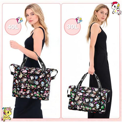 tokidoki Travel Duffle Bag, Weekender with Shoe Compartment Toiletry Bag | many compartments: laptop sleeve, wet-dry pocket, trolley sleeve. Includes toiletry bag. Carry-on. - color: black, size: 40L