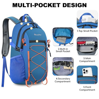 Seektop Packable Waterproof Hiking Backpack, 20L Lightweight Daypack | Tear-Resistant Nylon Material, Multi-Compartment Storage, Ultralight Small Foldable Travel Hiking Daypack for Men & Women - color: Blue
