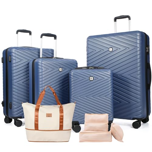 Travelhouse 9-Piece Hardshell Luggage Set with Spinner Wheels & TSA Lock - color: BLUE, size: 9 piece