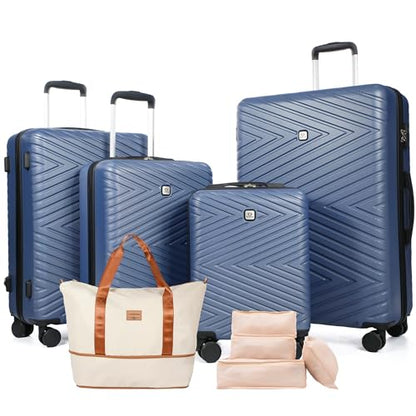 Travelhouse 9-Piece Hardshell Luggage Set with Spinner Wheels & TSA Lock - color: BLUE, size: 9 piece