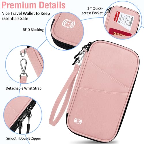 BKNOOU Family Passport Holder RFID Blocking Travel Document Organizer - color: 07 Pink