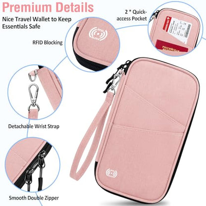 BKNOOU Family Passport Holder RFID Blocking Travel Document Organizer - color: 07 Pink